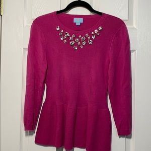 Women’s hot pink rhinestone flare sweater